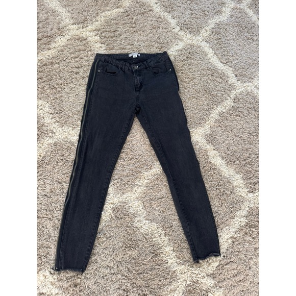 Adam Levine Denim - Adam Levine Womens Skinny Jeans Black Side Zipper Raw Hem Size 7 Edgy Denim